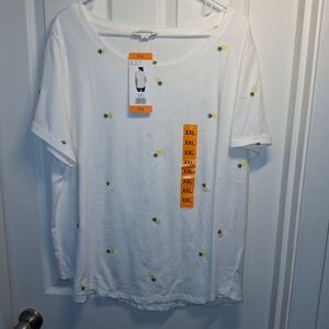 Vintage America White T-Shirt with Pineapple Embroidery XXL NWT